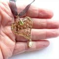 Antique Heart Pendant 9ct Gold Pearl & Peridot Pendant Brooch 5cm x 3cm 9ct GOLD